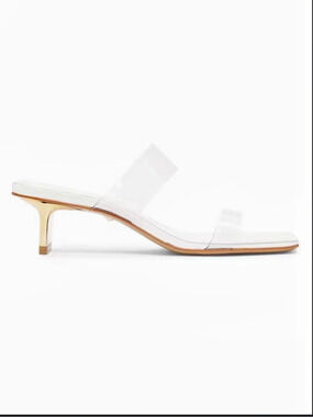 SCHUTZ Ariella Tab Mid Clear Strap Heels White US 11B